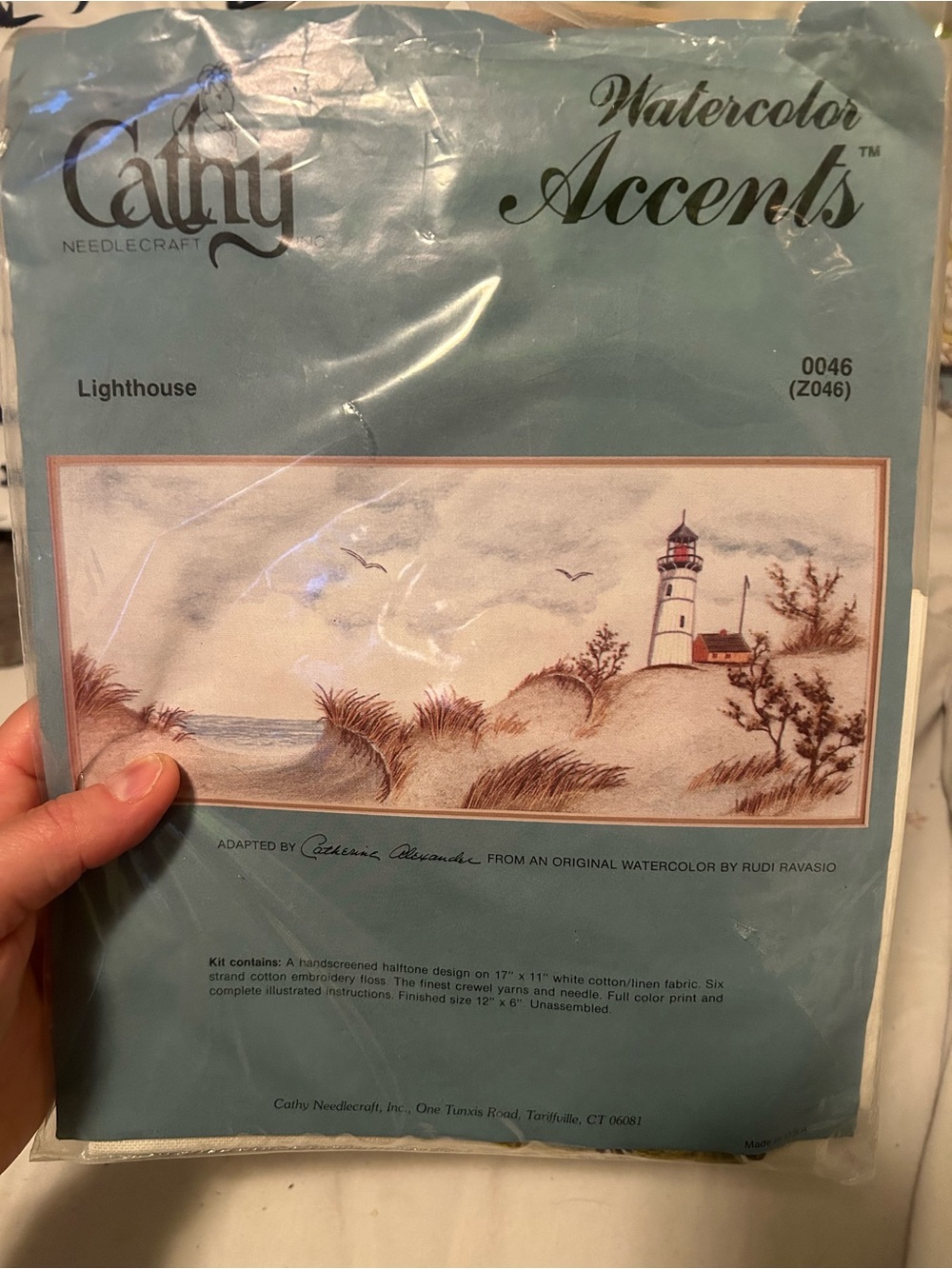 Watercolor Accents Lighthouse Embroidery Kit - Blue